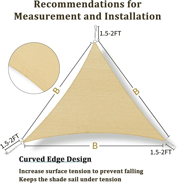Shade&Beyond Custom Sun Shade Sail 5'x5'x5'TriangleSun Sail Shades Patio UV - Image 5