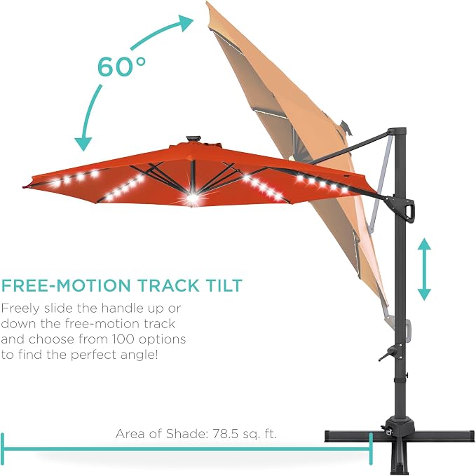 Best Choice Products 10ft Solar LED Cantilever Patio Umbrella, 360-Degree - Image 5