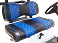 Huskey 2PCS Golf Cart Front Seat Covers for for EZGO Freedom TXT 2014+, Valor Custom Two-Tone Black/Blue Diamond Stitching with Blue Piping, Marine Grade Vinyl, Staple on Design