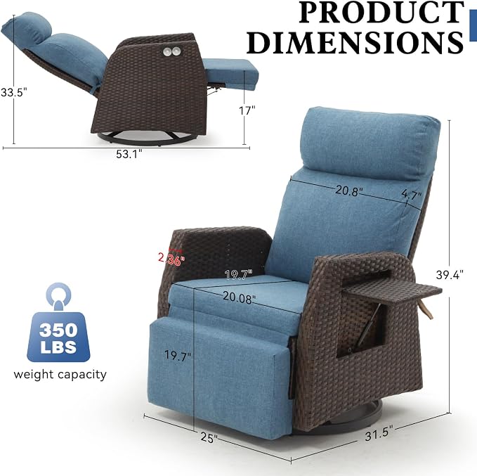 Patio Swivel Rattan Recliner - Image 2