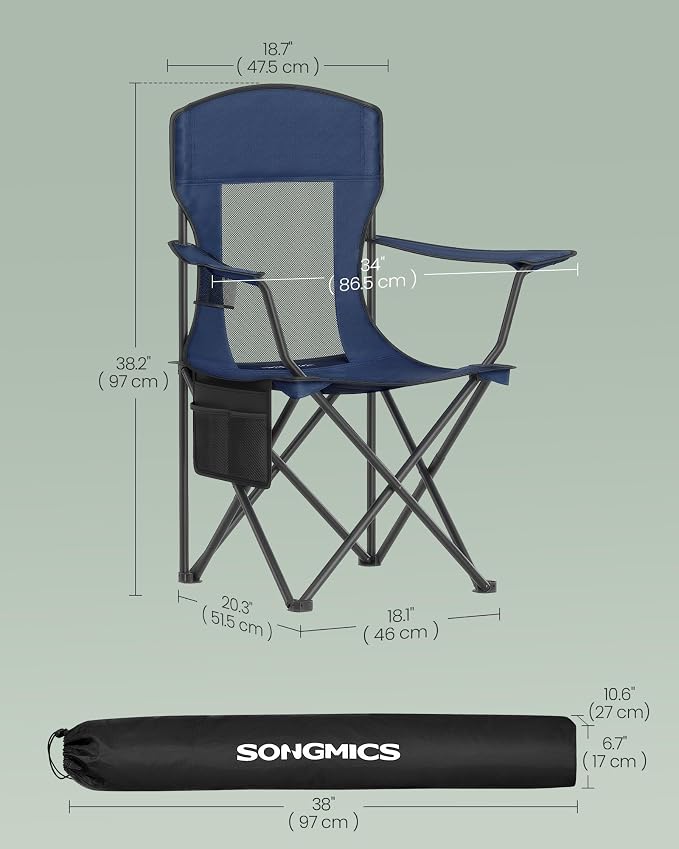 SONGMICS 2 Pack Breathable Camping Chairs, 330 lb Capacity Foldable Outdoor - Image 3