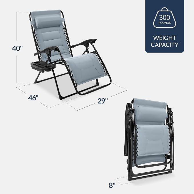Best Choice Products Oversized Padded Zero Gravity Chair, Folding Outdoor Patio - Image 2