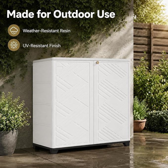 ADDOK Outdoor Storage Cabinet, 60 Gallon Waterproof Resin Patio Storage Cabinet - Image 3