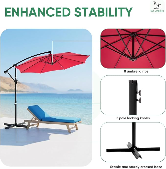 NEWBULIG 10FT Patio Umbrella, Cantilever Umbrella, UV Protection | Outdoor - Image 4