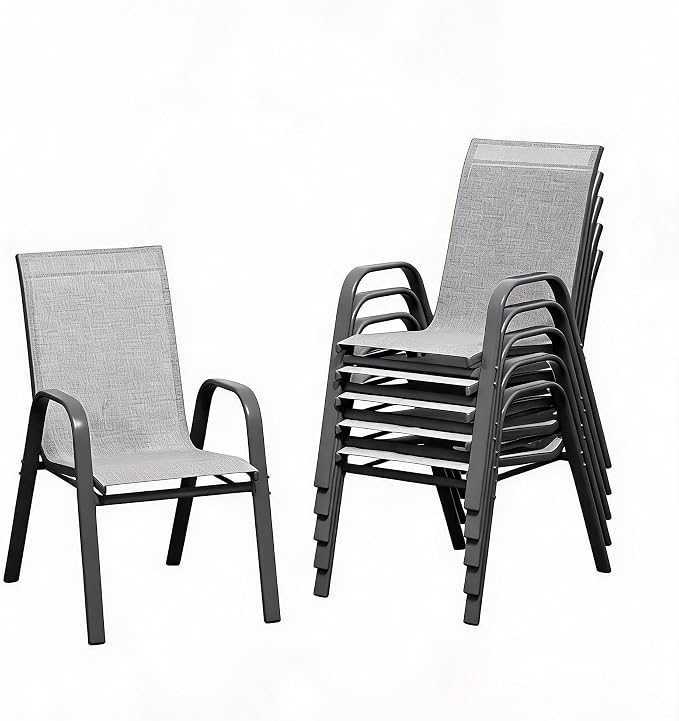 Stackable Outdoor Patio Dining Chairs Set of 6 – High Back Armchairs, by Unknown