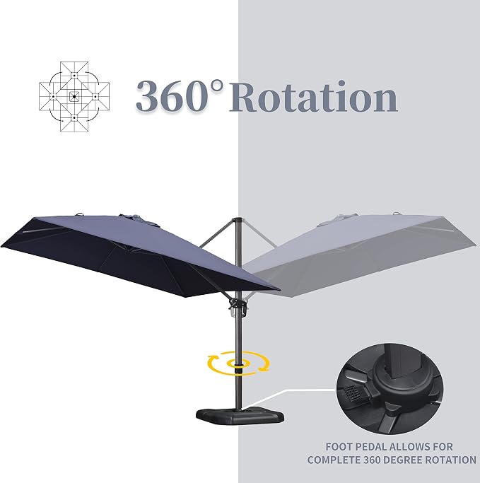 PURPLE LEAF Patio Umbrella 9' x 11.5' Rectangle All-Day Shade Control Navy | - Image 8