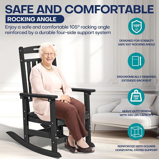 Oversized HDPE Outdoor Rocking Chair, All-Weather Resistant, Extra Large & - Image 6