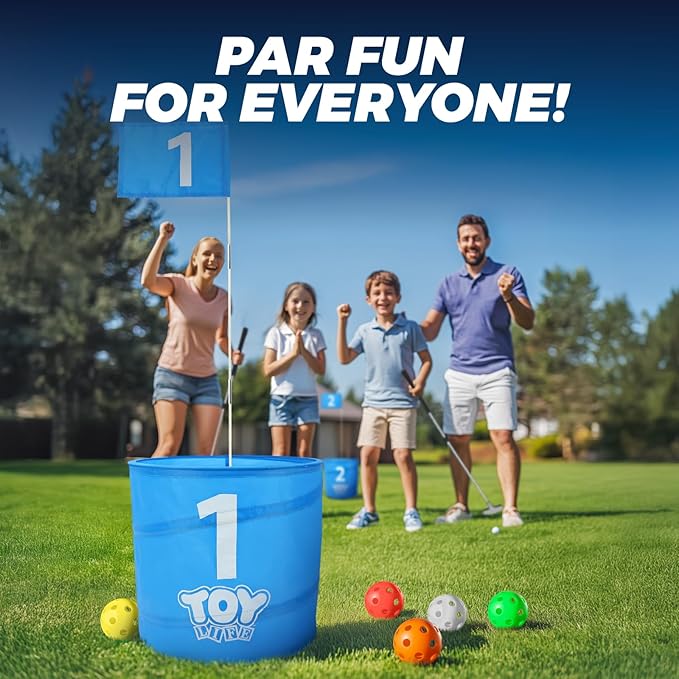 TOY Life Golf Bucket Game Set, 3 Holes Backyard Golf Game for Adults Family Kids, Portable Golf Course with Balls and Flag, Outdoor Indoor Backyard Golf Game Gifts for Beach, Yard, Camping and Lawn