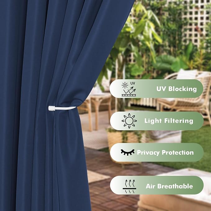 HolidayIdeas Outdoor Curtains for Patio Waterproof 6 Pcs 54x95 Inch Navy | - Image 3