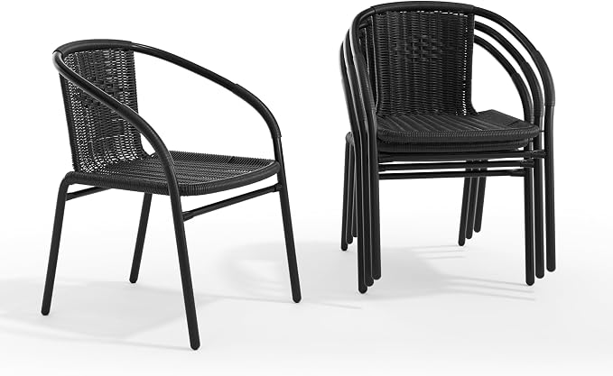EMMA + OLIVER Black PE Rattan Stackable Patio Dining Chair, Indoor/Outdoor Use - Image 3