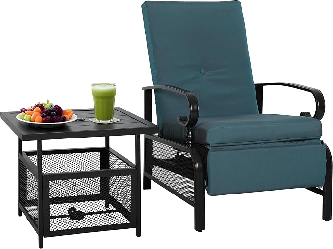 Incbruce 2 Pieces Outdoor Lounge Recliner Set, Adjustable Metal Recliner Sofa by Incbruce