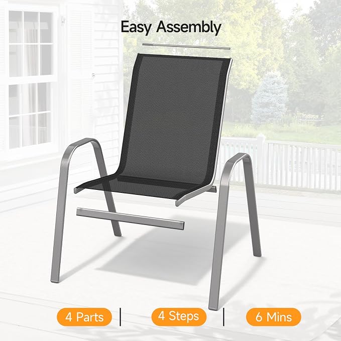Patio Chairs Set of 6, Stackable Outdoor Dining Chairs | All Weather Dining Set - Image 6