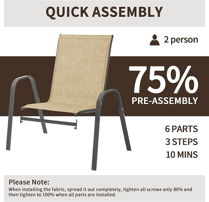 Patio Chairs Set of 6, Outdoor Stackable Dining Chairs - Image 8