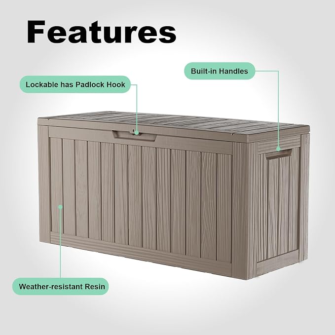 80 Gal Resin Outdoor Storage Box Waterproof Lockable Deck Box | UV-resistant - Image 4