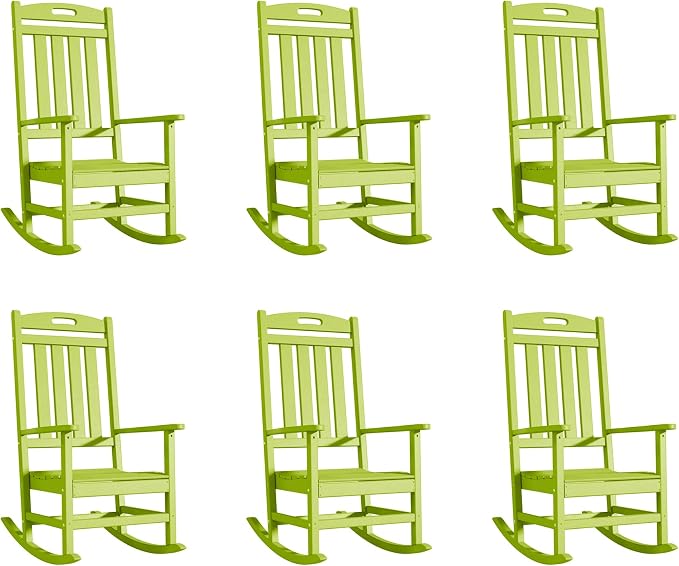 Outdoor Rocking Chair Set of 6, High Back Plastic Patio Rocking Chairs by Adiromoti