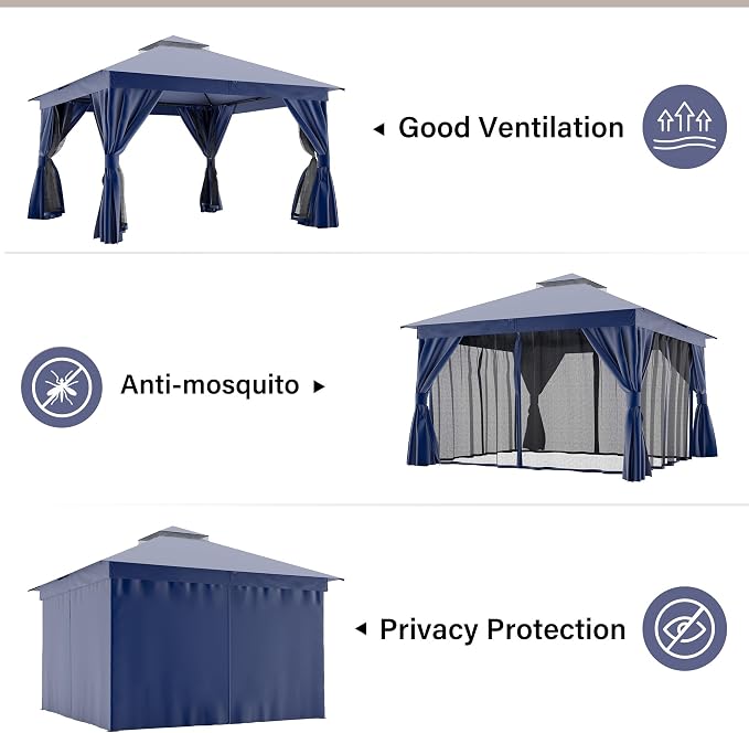 12'x12' Outdoor Gazebo, Metal Frame Heavy Duty Patio Canopy Tent Shelter - Image 5