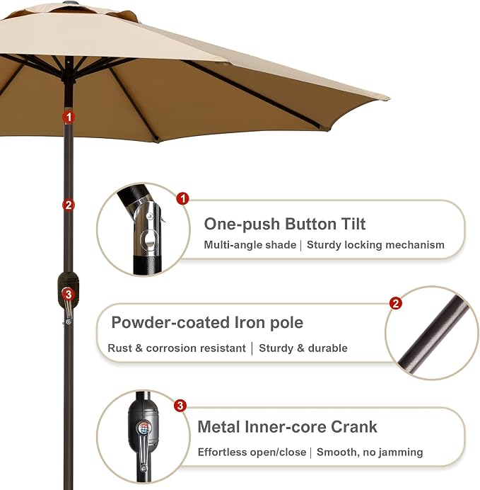 9' Outdoor Patio Umbrella, Outdoor Table Umbrella, Yard Umbrella, Market - Image 4
