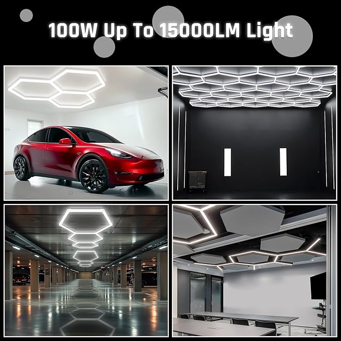 Hexagon Garage Lights - Hexagon LED Lights, 25 Pack 6500K Super Bright Auto Repair Ceiling Lights for Garages, Workshops, Warehouses, Gymnasiums, Shops, Auto Body Shops