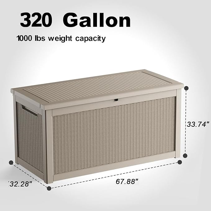 320 Gallon Outdoor Storage Box, Large Deck Box Waterproof UV Resistant - Image 2