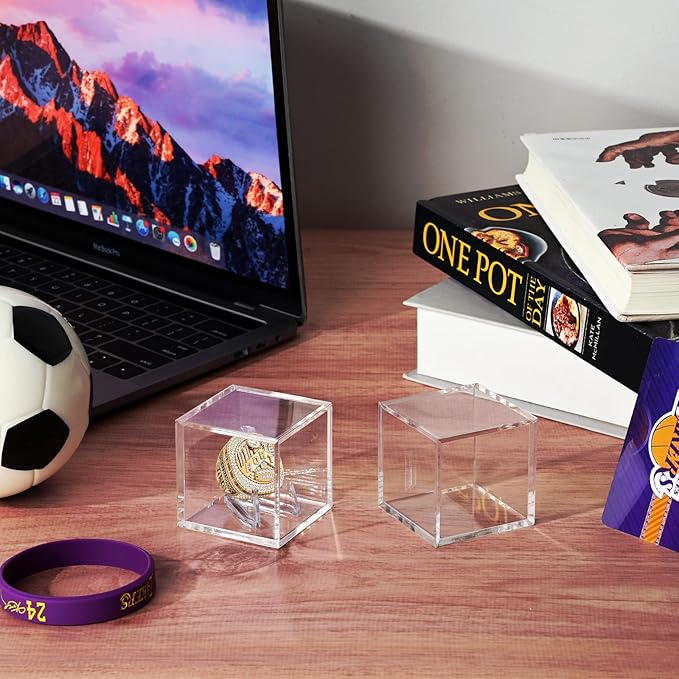 Championship Ring Display Case - Acrylic Display Box and Holder for Super Bowl, Baseball Rings - 4pcs