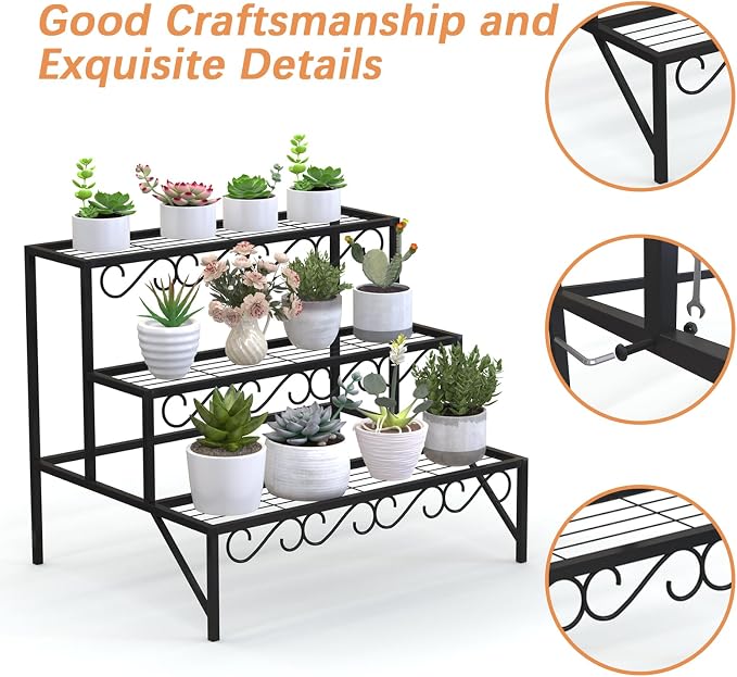 3-Tier Metal Plant Stand, Heavy Duty Flower Pot Display Rack | Heavy-duty metal - Image 3