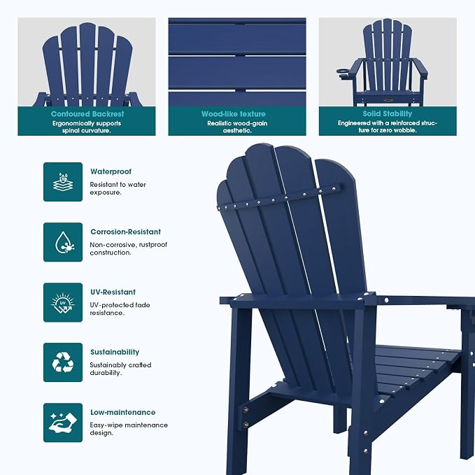THOEOE Stackable Adirondack Chair Set of 8, HDPE Fire Pit Chairs Set of 8 | - Image 6