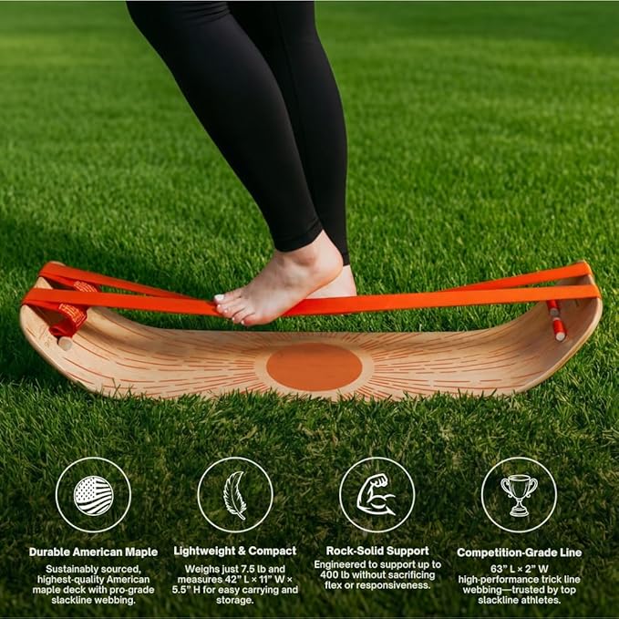 GIBBON SlackBoard - GiBoard Balance Board - Gift for Kids & Adults - 1 & 2 Line Options - Slackline Balance Trainer for Core Workouts, Standing Desk Exercise, Home Gym, Yoga & More