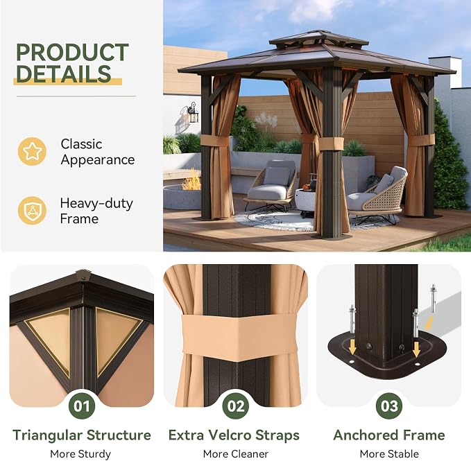 Aoxun 8'x8' Hardtop Gazebo - Image 6