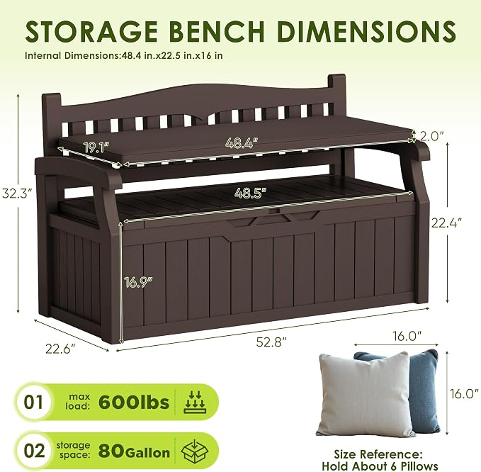 Greesum 80 Gallon Heavy-Duty Outdoor Storage Bench - Image 3