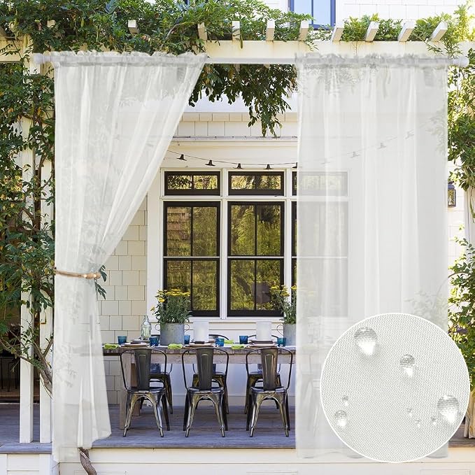 MIULEE Ivory Waterproof Outdoor Sheer Curtains by MIULEE