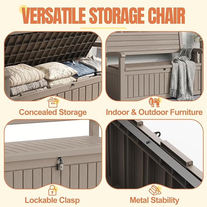 Storage Bench Outdoor Deck Box, Lockable Patio Furniture Grey | Waterproof & UV - Image 3