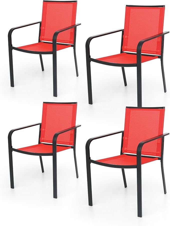 Anmutig Stackable Outdoor Dining Chairs Set of 4, Textilene Fabric, Breathable by Anmutig