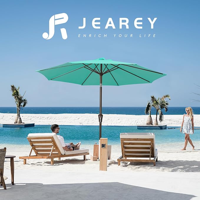 JEAREY 9FT Outdoor Patio Umbrella, Market Umbrella, Teal | Outdoor Table - Image 6