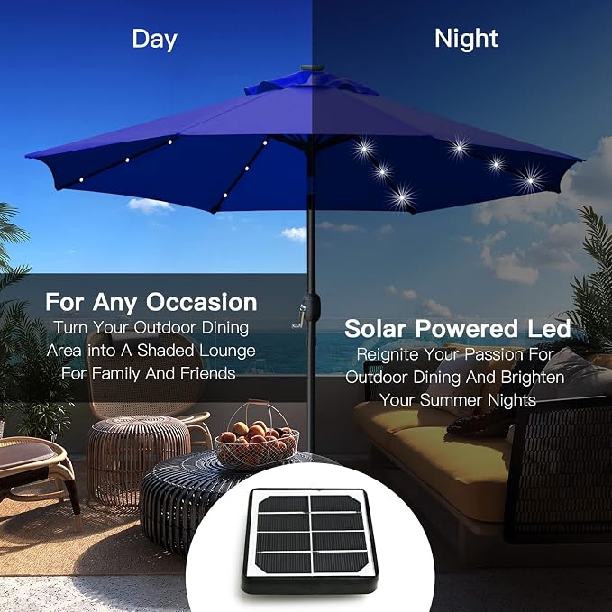 Sunnyglade 9' Solar LED Patio Umbrella, 8 Ribs, Tilt & Crank | 9Ft Patio - Image 5