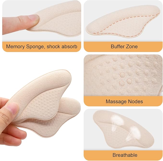 4 Pairs Heel Pads Heel Grips Liner for Loose Shoes, Heel Cushion Pads Heel Inserts for Shoe Too Big Men Women- Ultra Soothing Heel Protectors for Heel Pain, Heel Slipping, Blisters, Friction(Black)