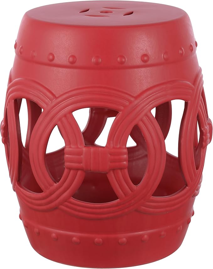 JONATHAN Y Lucky Coins 16" Ceramic Garden Stool Side Table, Matte Red | by JONATHANY