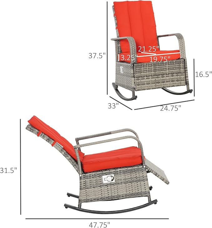 Outsunny Wicker Outdoor Rocking Chair, Patio Recliner - Image 3