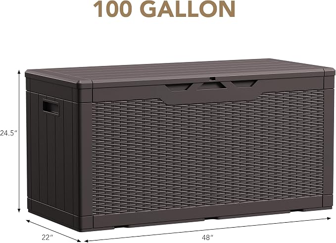 Devoko 100 Gallon Waterproof Resin Deck Box, Large Outdoor Storage Box | Indoor - Image 6