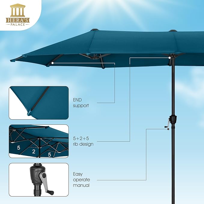 13 ft Large Double-Sided Patio Umbrella, Outdoor Umbrella, Cerulean | HERA'S - Image 3