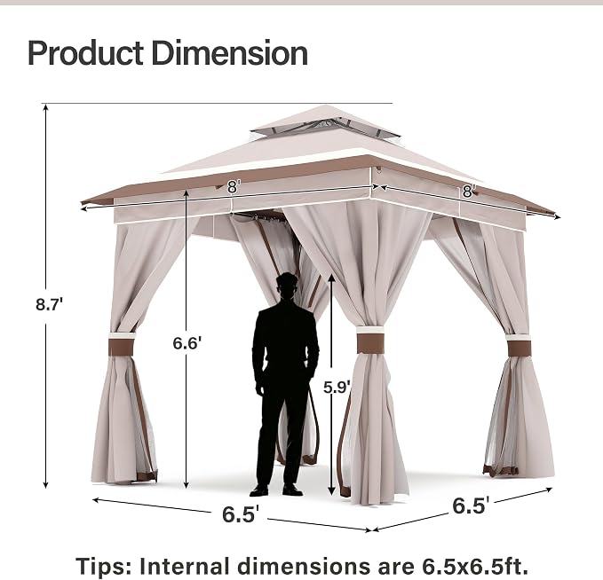 8'x8' Outdoor Gazebo with 50FT String Lights, Metal Heavy Duty Patio Canopy - Image 2