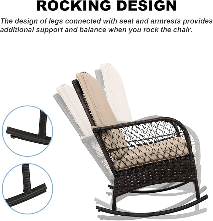 3 pcs Rocking Bistro Set Conversation Chairs PE Wicker Outdoor Rocking Chairs & - Image 7
