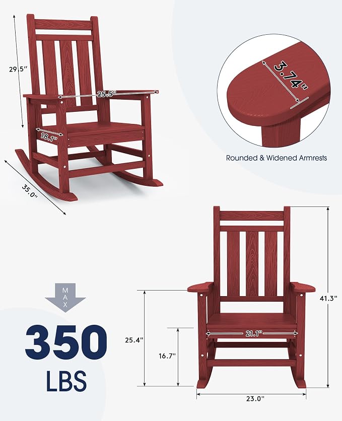 Oversized Outdoor Rocking Chair Set of 4, HDPE Patio Rockers - Image 3