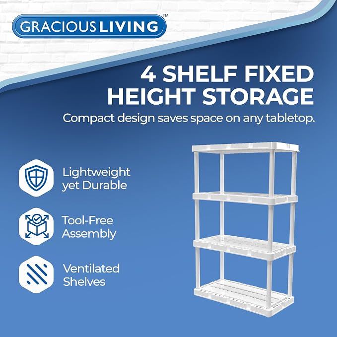 Gracious Living 4-Shelf Unit, Plastic Storage Shelves and Rack, Knect-A-Shelf - Image 4