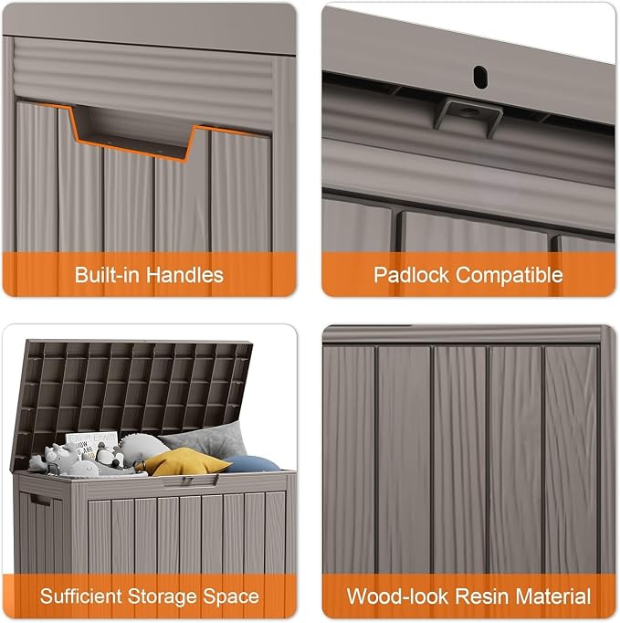 PatioZen 45 Gallon Resin Deck Box, Outdoor Lockable Storage Box - Image 4