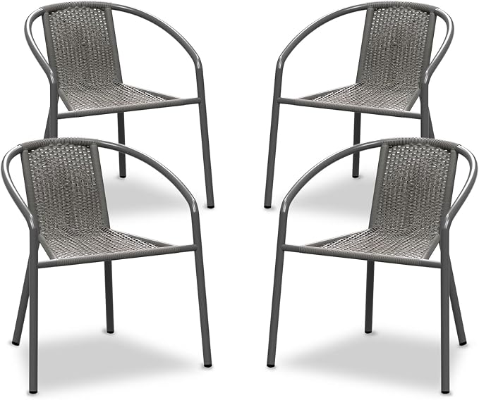 Grezone 4-Piece Rattan Indoor-Outdoor Restaurant Stack Chair Versatile and by GREZONE