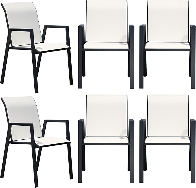 Outdoor Patio Chairs Set of 6, Oyster Beige Stackable Outdoor Chairs, - Image 7