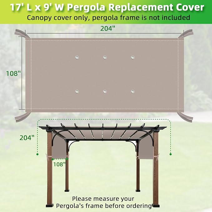 NOVINO Pergola Shade Cover Replacement Pergola Canopy Cover, Khaki | Universal - Image 2