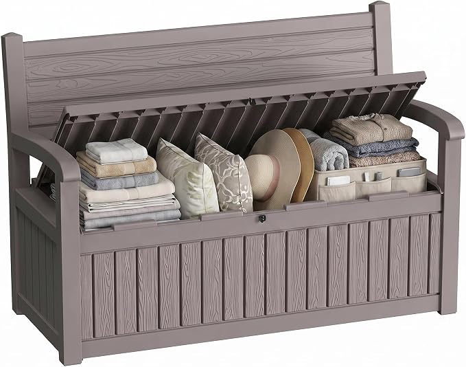 80 Gallon Outdoor Storage Bench, Waterproof Resin Deck Box by GYMHILL