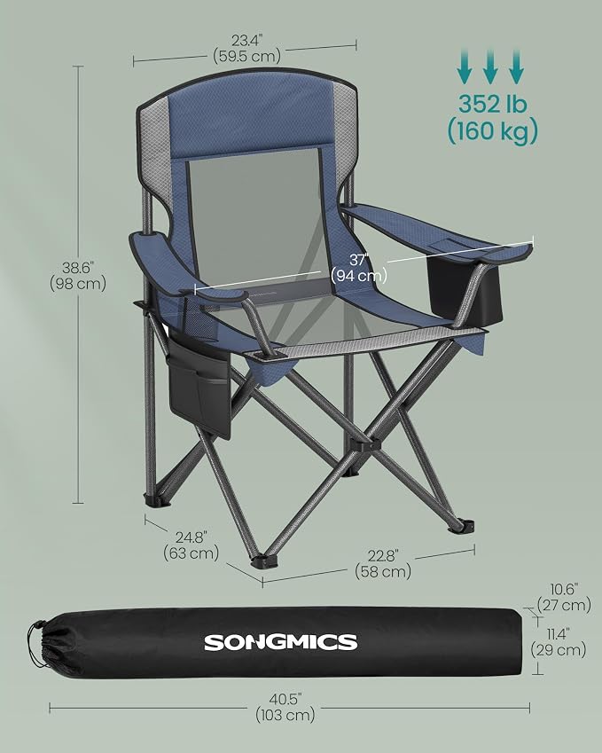 SONGMICS Camping Chair, Folding Oversized Chair, Comfortable and Heavy-Duty - Image 3