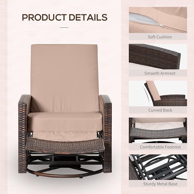 Outsunny Outdoor Wicker Swivel Recliner Chair, - Image 6
